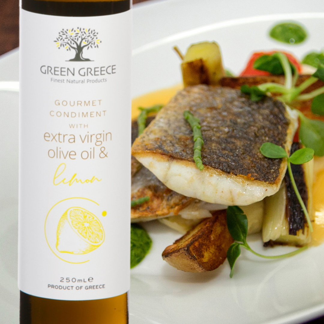 GREEN GREECE Gourmet Olivenöl 250ml - Extra Natives Olivenöl natürlich aromatisiert (Zitrone)