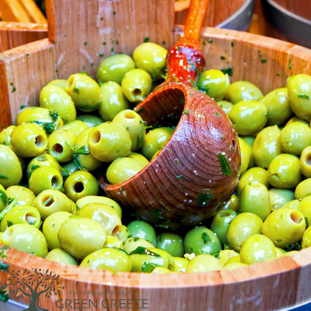 GREEN GREECE Grüne Oliven ohne Stein |370g / 200g Abtropfgewicht | Premium Qualität